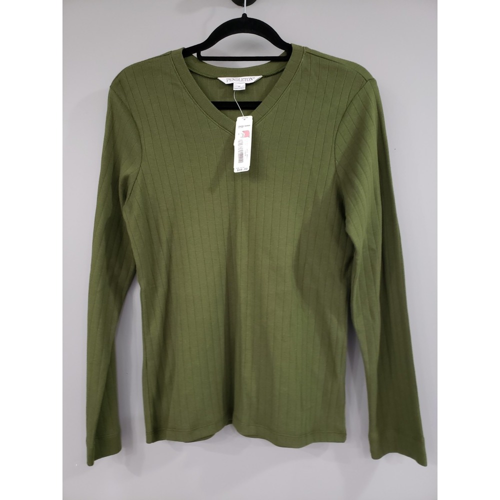 NEW SIZE MEDIUM Pendleton 100% COTTON ribbed V-neck sweater long sleeve shirt